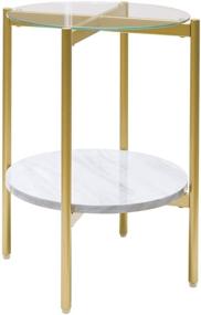 img 1 attached to 🌟 Contemporary Round End Table: Signature Design by Ashley Wynora with Glass & Faux Marble in White & Gold