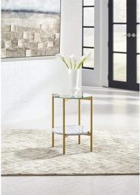 img 4 attached to 🌟 Contemporary Round End Table: Signature Design by Ashley Wynora with Glass & Faux Marble in White & Gold