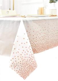 img 4 attached to 🎉 Premium 4-Pack Rose Gold Dot Rectangular White Plastic Tablecloth - Ideal for Parties, Weddings, Bridal & Baby Showers, Thanksgiving & Christmas Events