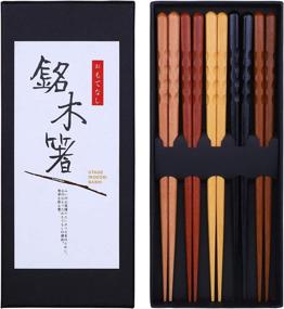 img 4 attached to 🥢 Antner 5 Pairs Reusable Japanese Style Wooden Chopsticks Natural Wood Hand-Carved Dishwasher Safe Chop Sticks, 8.8 Inch/22.5cm