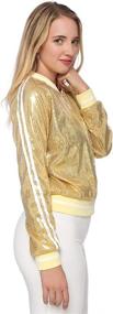 img 2 attached to Anna-Kaci Women's Front Zip Track Stripe Sequin Bomber Jacket: Stylish Long Sleeve Outerwear