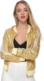 img 1 attached to Anna-Kaci Women's Front Zip Track Stripe Sequin Bomber Jacket: Stylish Long Sleeve Outerwear