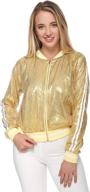 anna-kaci women's front zip track stripe sequin bomber jacket: stylish long sleeve outerwear logo