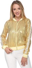 img 4 attached to Anna-Kaci Women's Front Zip Track Stripe Sequin Bomber Jacket: Stylish Long Sleeve Outerwear