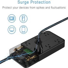 img 2 attached to 💡 TESSAN Сетевой фильтр с защитой от перенапряжения и USB - 8 розеток, 3 порта для зарядки, 1875 Вт, 15 А, 1080 Джоулей, 6 футов кабеля - идеально подходит для использования дома и в офисе, черный