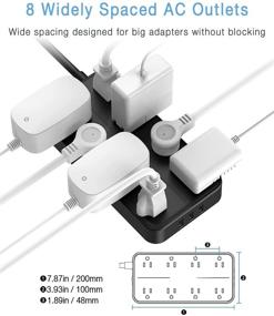 img 3 attached to 💡 TESSAN Сетевой фильтр с защитой от перенапряжения и USB - 8 розеток, 3 порта для зарядки, 1875 Вт, 15 А, 1080 Джоулей, 6 футов кабеля - идеально подходит для использования дома и в офисе, черный