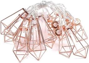 img 3 attached to Geometric Diamond Shaped Copper Wire Fairy String Lights with 20 LEDs in Rose Gold Finish, Battery Operated Water Drop Metal Cage String Lights for Christmas, Wedding, Garden Home Decor.