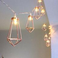 geometric diamond shaped copper wire fairy string lights with 20 leds in rose gold finish, battery operated water drop metal cage string lights for christmas, wedding, garden home decor. логотип