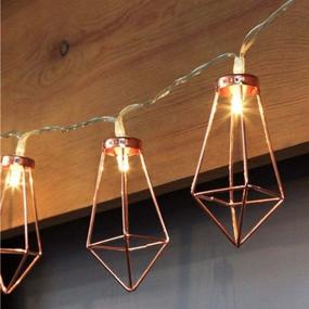 img 1 attached to Geometric Diamond Shaped Copper Wire Fairy String Lights with 20 LEDs in Rose Gold Finish, Battery Operated Water Drop Metal Cage String Lights for Christmas, Wedding, Garden Home Decor.