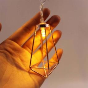 img 2 attached to Geometric Diamond Shaped Copper Wire Fairy String Lights with 20 LEDs in Rose Gold Finish, Battery Operated Water Drop Metal Cage String Lights for Christmas, Wedding, Garden Home Decor.