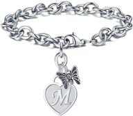 🔒 women's and girls' charm bracelets: stainless steel engraved horse, giraffe, llama, and butterfly bracelet with heart initial charms - unique horse, giraffe, llama, and butterfly jewelry: ideal gifts for girls and women logo