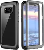 📱 samsung galaxy s8 case - pakoyi full body bumper case with built-in screen protector | slim clear shock-absorbing dustproof lightweight cover (grey/clear) logo