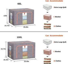 img 3 attached to 📦 Сумка-органайзер для хранения одежды "Серый стеклопластиковый набор - 2 штуки, складные контейнеры с прозрачным окном для комфортеров, одеял, покрывал и постельных принадлежностей - стальная конструкция, оксфордская рама, вместимостью 66 литров