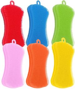 img 4 attached to 🧽 Silicone Dish Washing Scrubber - 6 Pack Household Cleaning Sponges, Kitchen Gadgets Brush Accessories for Dishes