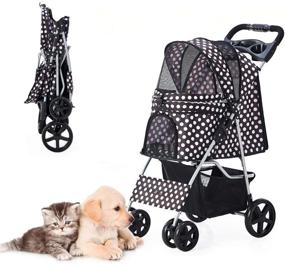 img 4 attached to 🐾 HRKIM Pet Stroller: Foldable Lightweight Dog Carrier with Storage Basket - Jogging Stroller for Cats and Dogs