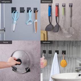 img 1 attached to 🔩 6 PCS Heavy Duty Stainless Steel Self Adhesive Hooks for Kitchen, Bathroom, Home - Stick on Wall, Door, Cabinet - Towel, Coat, Clothes Holders