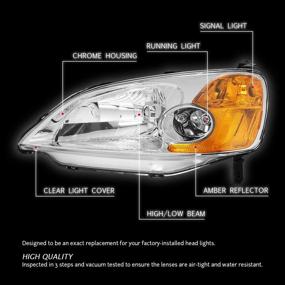 img 3 attached to Замена хромовых фар «Amber Headlights» для Honda Civic 01-03 - DNA Motoring HL-OH-HC01-CH-AM.