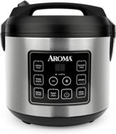 🍚 aroma 20 cup cooked (10 cup uncooked) digital rice cooker, slow cooker, food steamer, stainless steel exterior (model arc-150sb), black logo