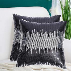 img 4 attached to 🎉 Set of 2 PartyDelight 18"x18" Sequin Pillow Cases - Decorative for Bed and Sofa, Black and Silver