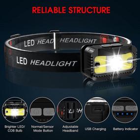 img 3 attached to 🔦 Rechargeable Headlamp, JNDFOFC 1200 Lumens Ultra Bright LED Headlamp Flashlight with White and Red Light, 2 Pack Motion Sensor Waterproof Headlight, 8 Modes Headlights for Outdoor Camping, Fishing, Running