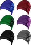 👒 vintage elastic women turban headwrap hat with flower caps - pack of 6 logo