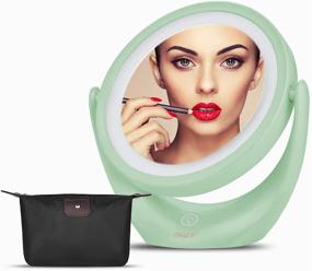 img 4 attached to 💄 CkeyiN Green LED Makeup Mirror: Touch Control Dimmable Vanity Mirror with Lights for Desk and Travel