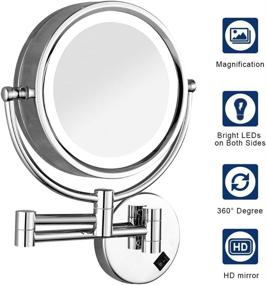 img 1 attached to 💡 Gecious 10X Magnification Wall Mount Makeup Mirror with LED Lighted 8.5 inches, Double Sided, Chrome Finish, 360 Swivel – Perfect for vanity and bathroom, Electric Plug in for convenience