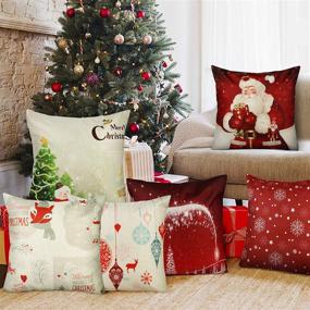 img 2 attached to 🎄 Hoomall Christmas Pillow Covers 18x18 Set of 6 - Festive Cartoon Decorative Throw Pillow Covers for Home Decor - Xmas Snowman Designs Without Core