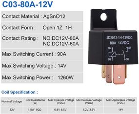 img 2 attached to 🚗 EHDIS 4-Pin 12V 80A Automotive Car Relay – On/Off Normally Open SPST Relays for Cars, Trucks, Boats – High Power Model JD2912-1H-12VDC 80A 14VDC [2 Pack]