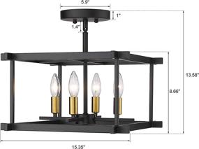 img 3 attached to 🔦 TENGXIN Rectangular Semi Flush Mount Ceiling Light Chandelier for Living Room Bedroom, Kitchen, Hallway - Black Finish, E12, UL Listed (Bulbs Not Included)