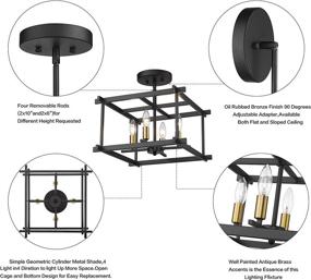 img 2 attached to 🔦 TENGXIN Rectangular Semi Flush Mount Ceiling Light Chandelier for Living Room Bedroom, Kitchen, Hallway - Black Finish, E12, UL Listed (Bulbs Not Included)