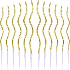 img 4 attached to 12 Pieces Metallic Twisty Birthday Candles for Cake Decorations - Long 🕯️ Thin Spiral Cake Candles with Holders for Birthday, Wedding, and Party Cakes (Gold)