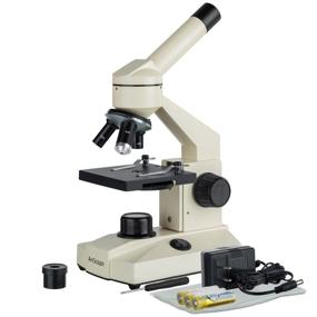 img 4 attached to 🔬 AmScope LED Compound Microscope, All-Metal Body, Optical Glass Lens, Portable, 6 Magnification Settings 40x-1000x, AC/Battery Power Option
