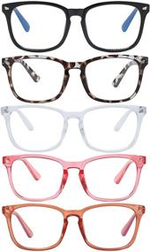 img 4 attached to 👓 5-Pack Blue Light Blocking Reading Glasses: UV Ray Protection, Square Nerd Frames for Men and Women