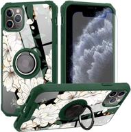 iphone 11 pro max case white floral with ring holder kickstand screen protector 360° rotating women girls (work with magnetic car mount) cute flower cover case for iphone 11 pro max 6 logo