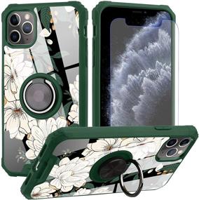 img 4 attached to IPhone 11 Pro Max Case White Floral With Ring Holder Kickstand Screen Protector 360° Rotating Women Girls (Work With Magnetic Car Mount) Cute Flower Cover Case For IPhone 11 Pro Max 6