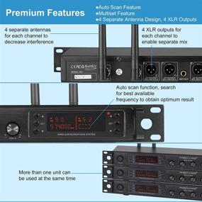 img 2 attached to 🎤 Phenyx Pro PTU-7000B Wireless Microphone System - Quad Channel Cordless Mic Set with Four Bodypacks and Headsets/Lapels, 4x40 Channels, Auto Scan, 328ft Coverage - Ideal for DJs, Churches, Events