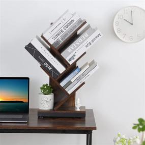 img 1 attached to 📚 Ruboka 4-Shelf Tree Bookshelf: Stylish Retro Floor Standing Bookcase with Small Brown Storage Shelves - Perfect Display for CDs, Magazines, and Books in Bedroom, Living Room, Office, Balcony - 24-Inch DESK51A