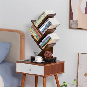 img 2 attached to 📚 Ruboka 4-Shelf Tree Bookshelf: Stylish Retro Floor Standing Bookcase with Small Brown Storage Shelves - Perfect Display for CDs, Magazines, and Books in Bedroom, Living Room, Office, Balcony - 24-Inch DESK51A