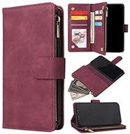 zzxx iphone 12 pro max wallet case with card slot premium soft pu leather zipper flip folio wallet with wrist strap kickstand protective for iphone 12 pro max case wallet(wine red 6 logo