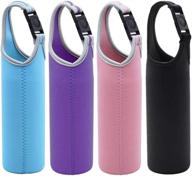 danzix 4 pack water bottle carrier - neoprene sleeve cup pouch with handle, fits all 16oz-21oz sport water bottles - black, blue, pink, purple logo