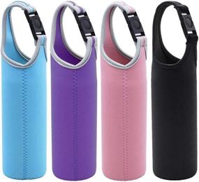 img 4 attached to DanziX 4 Pack Water Bottle Carrier - Neoprene Sleeve Cup Pouch with Handle, Fits All 16oz-21oz Sport Water Bottles - Black, Blue, Pink, Purple