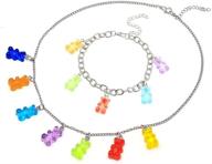 🍭 fashionable gummy bear necklace anklet set: colorful resin candy design for women and girls logo