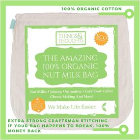 img 4 attached to 🥛 Things&Thoughts Organic Cotton Nut Milk Bags for Straining: Reusable Cheesecloth Strainer Bag for Nut Milks, Celery Juice, Yogurt, Cold Brew Coffee & Tea