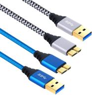 🔌 кабель besgoods для жесткого диска usb 3.0 - 2 штуки по 6 футов, оплетенные нейлоном, тип a до микро b, для передачи данных и зарядки - совместим с samsung galaxy s5, note 3, note pro 12.2 - сине-белый. логотип