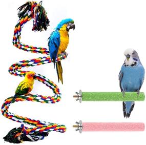 img 4 attached to 🐦 Aumuca Bird Perch Stand Rope & Toy Set: Ideal for Parakeets, Cockatiels, Conures, Macaws, Lovebirds, and Finches - 3 Pcs