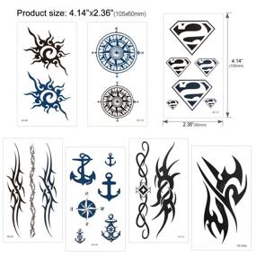 img 1 attached to 🔱 Konsait 30 Sheets Waterproof Black Tiny Temporary Tattoos: Dragon Anchor Lion Skull - Perfect Body Art Stickers for Men, Women, and Adults