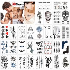 img 4 attached to 🔱 Konsait 30 Sheets Waterproof Black Tiny Temporary Tattoos: Dragon Anchor Lion Skull - Perfect Body Art Stickers for Men, Women, and Adults