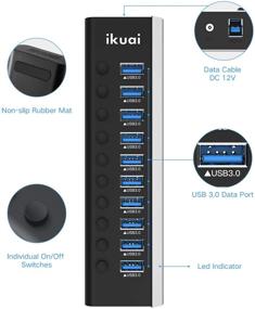 img 1 attached to 💻 ikuai Aluminum 10-Port USB 3.0 Data Hub with Individual On/Off Switches and 12V/3A Power Adapter – Expand Connectivity for Desktop PC, Laptop, and More