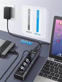 img 3 attached to 💻 ikuai Aluminum 10-Port USB 3.0 Data Hub with Individual On/Off Switches and 12V/3A Power Adapter – Expand Connectivity for Desktop PC, Laptop, and More